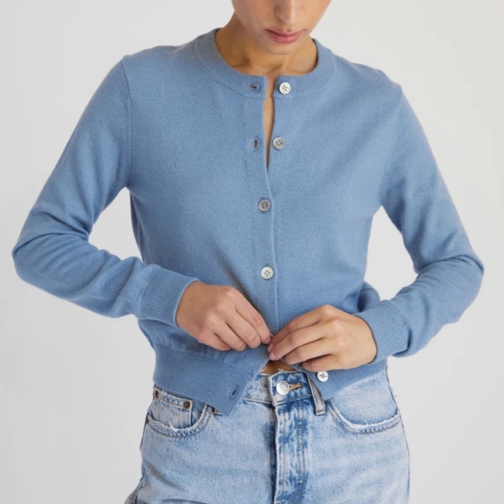 Light Blue Crewneck Button-Front Women's Sweater
